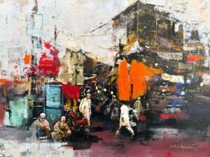 Shan Amrohvi | Title: Vibrant Cityscape | Medium: Acrylic On Canvas | Size: 18x24 inches