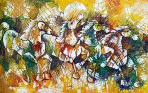 Rashid Ali | Title: Horses | Medium: Oil On Canvas | Size: 30x48 inches