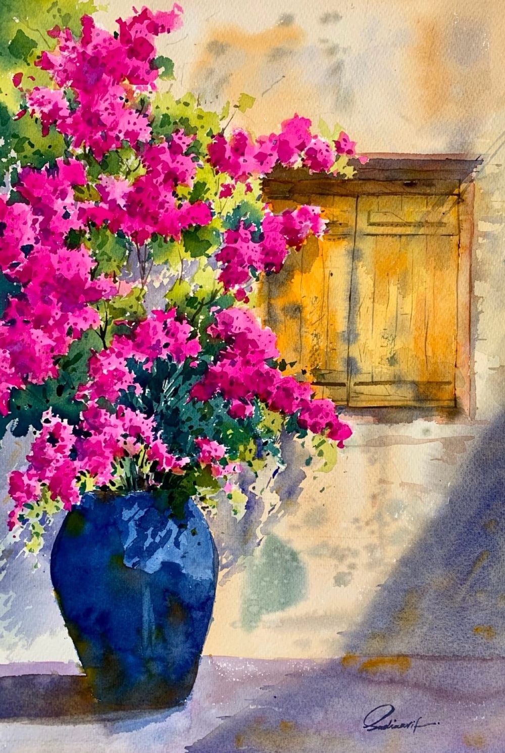 Sadia Arif | Title: Blooming Serenity | Medium: Watercolor On Paper | Size: 15x21 inches