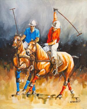 Momin Khan  | Title: Polo Players  | Medium: Oil On Canvas   | Size: 24 x 30 inches