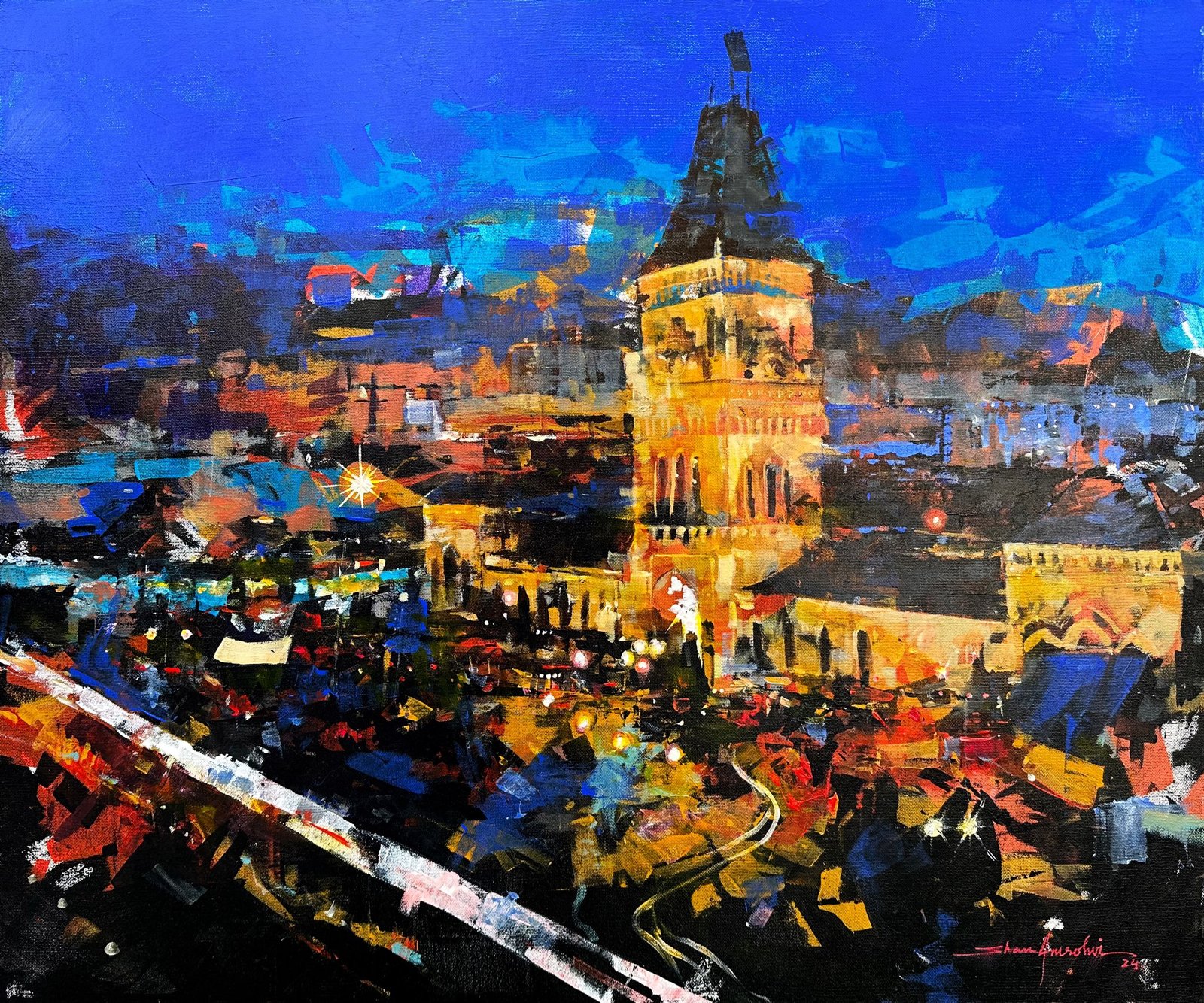 Shan AmrohviTitle: Empress Market at NightMedium: Acrylic On Canvas Size: 30x36 inches