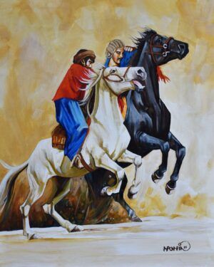 Momin Khan  | Title: Buzkashi  | Medium: Oil On Canvas   | Size: 24 x 30 inches