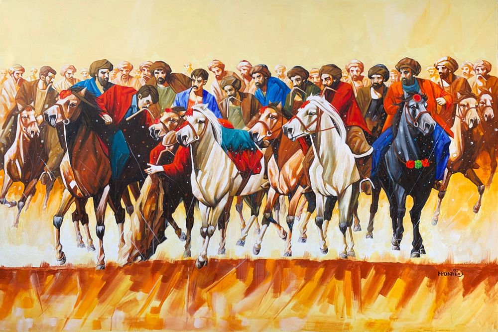 Momin Khan  | Title: Buzkashi  | Medium: Oil On Canvas   | Size: 48 x 72 inches