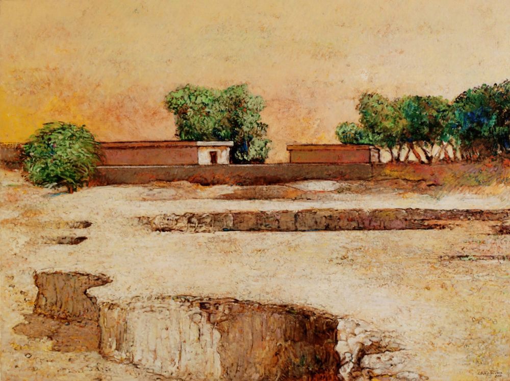 Chitra Pritam | Title: Village | Medium: Oil On Canvas | Size: 36 x 48 inches