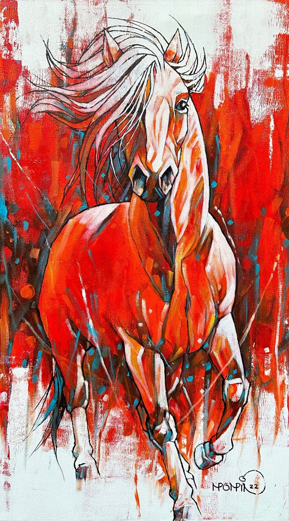 Momin Khan  | Title: Abstract Horse  | Medium: Oil On Canvas   | Size: 20 x 36 inches
