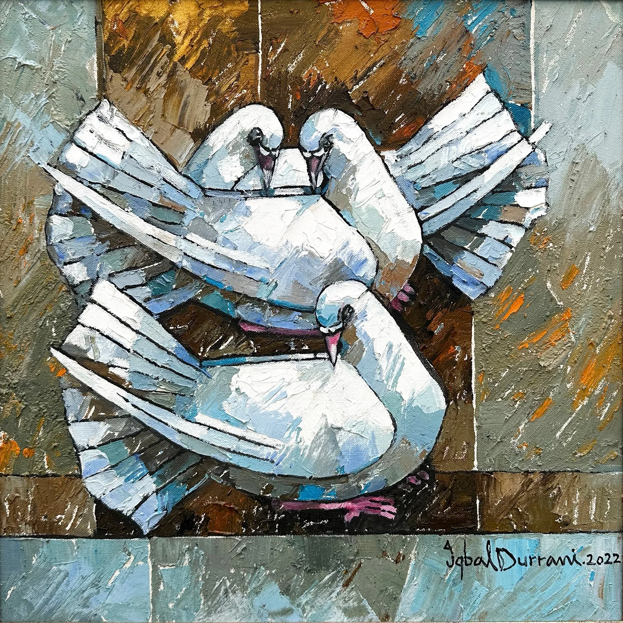 Iqbal Durrani | Title: Wings of Harmony | Medium: Oil on Canvas (Knife Work) | Size: 18 x 18 inches