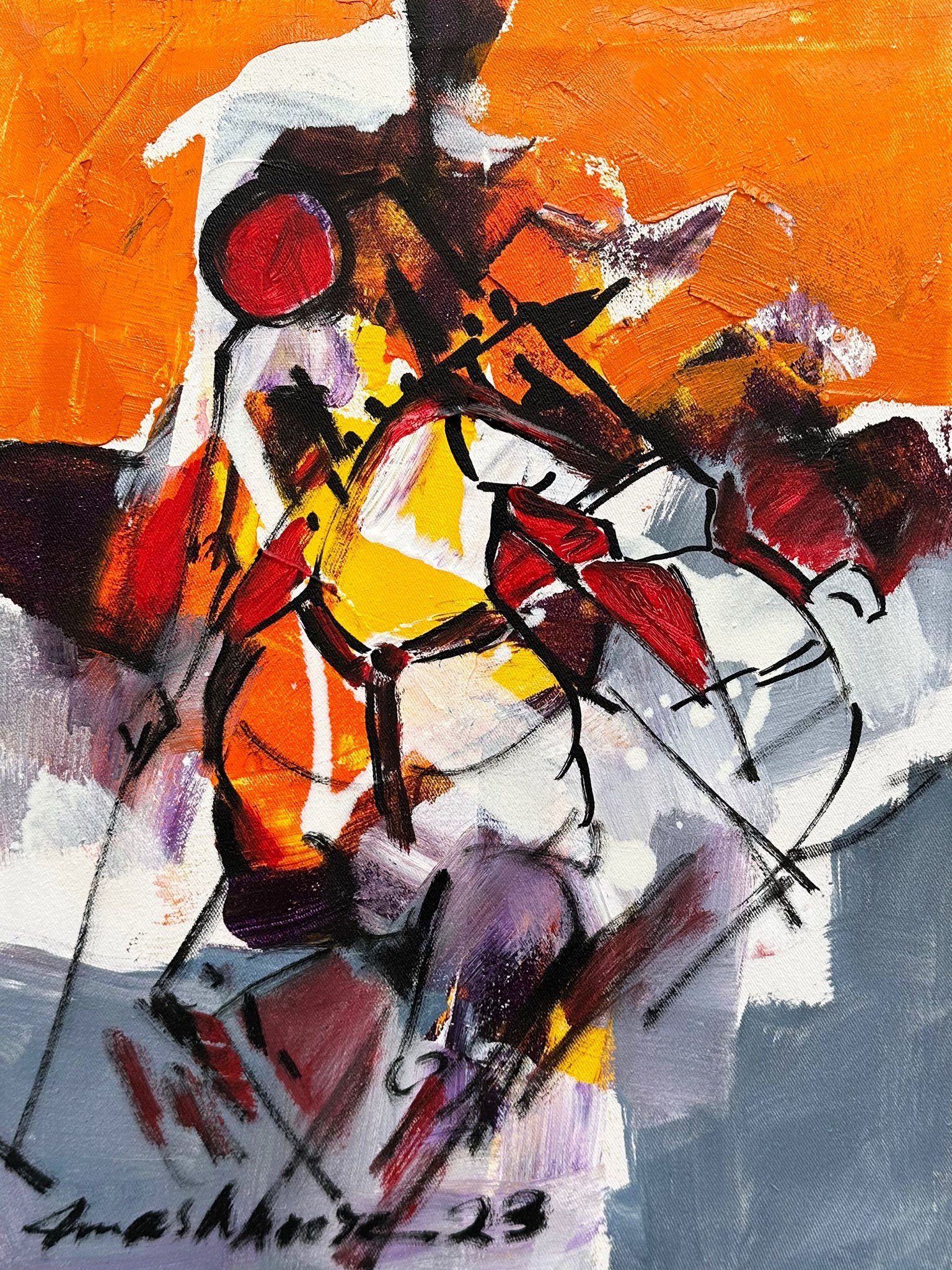 Mashkoor RazaTitle: Polo Abstract Medium: Oil On Canvas Size: 12x16 inches