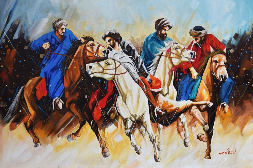 Momin Khan  | Title: Buzkashi  | Medium: Oil On Canvas   | Size: 24 x 36 inches