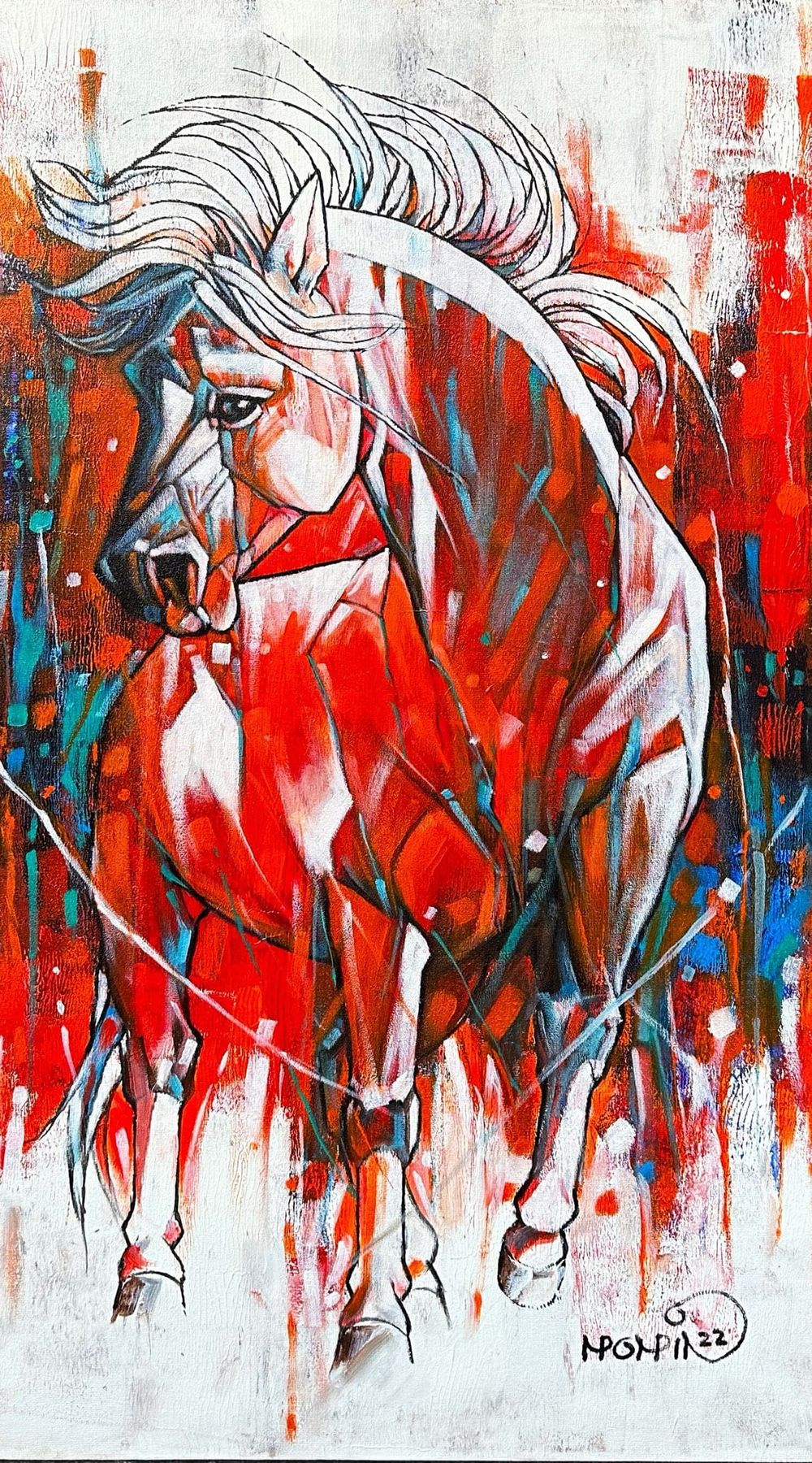 Momin Khan  | Title: Abstract Horse  | Medium: Oil On Canvas   | Size: 20 x 36 inches