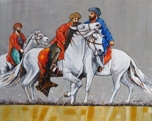 Momin Khan  | Title: Buzkashi  | Medium: Oil On Canvas   | Size: 24 x 30 inches