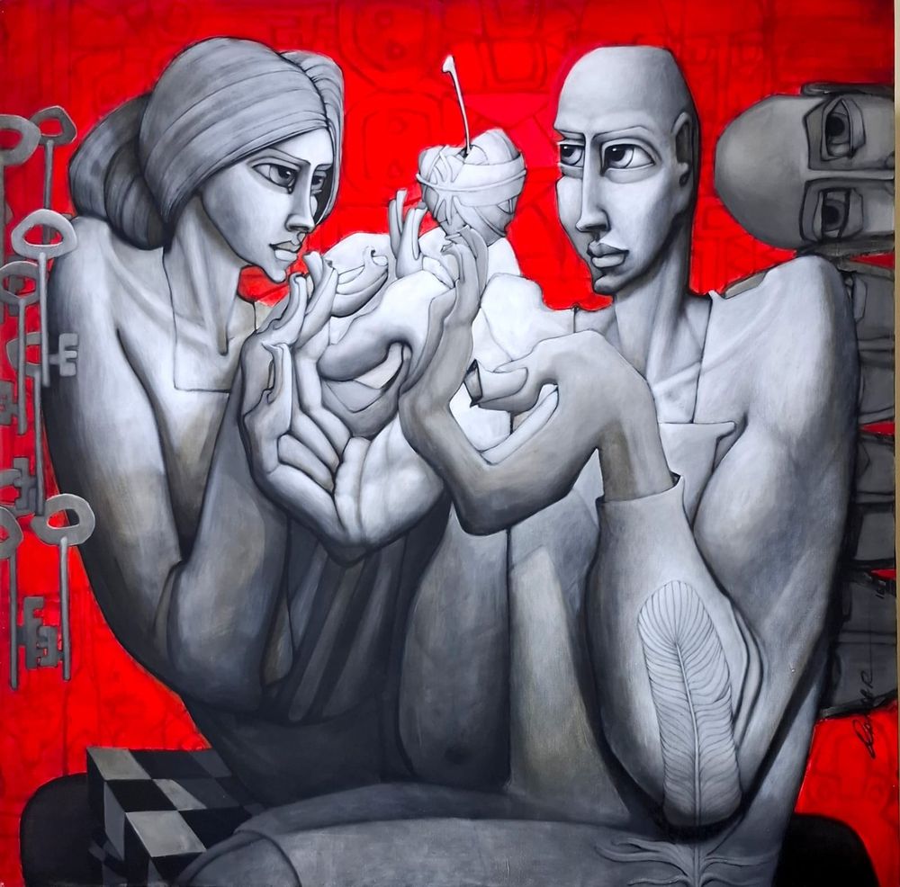 Qamar Siddiqui   | Title: Positive thoughts Positive Relation   | Medium: Acrylic On Canvas  | Size:  48x48 inches