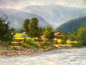 Ajab Khan | Title: Forest Chai Corner | Medium: Oil On Canvas | Size: 18x24 inches