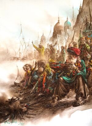Ali Abbas | Title: Sufi Soul Gathering | Medium: Watercolor on Paper | Size: 22 x 31 inches