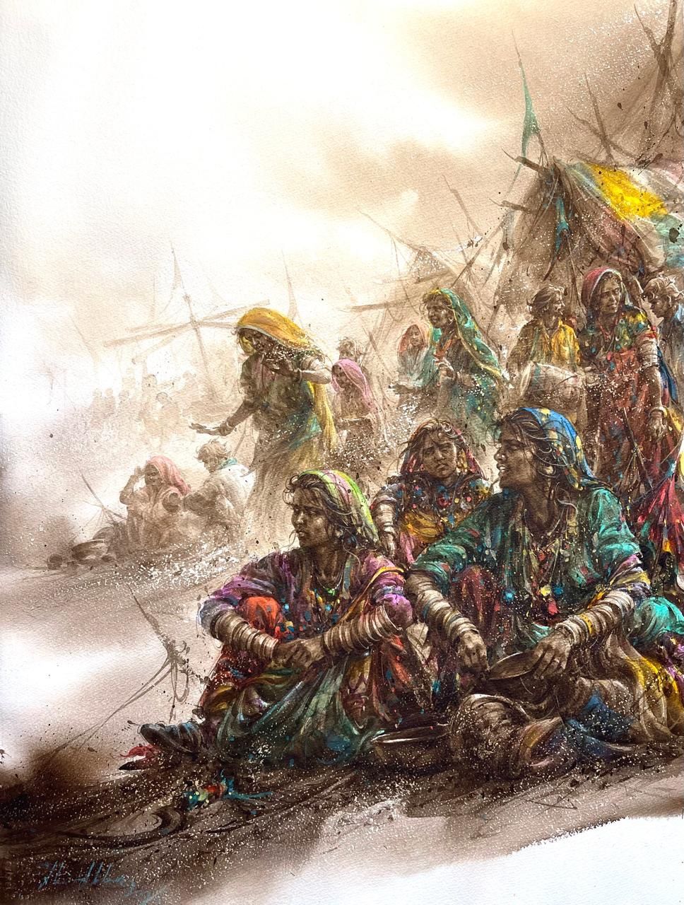 Ali Abbas | Title: Echoes of the Desert | Medium: Watercolor on Paper | Size: 22 x 31 inches
