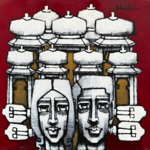 Abdullah Siddiqui | Title: Guardians of Heritage | Medium: Acrylic on Canvas | Size: 24 x 24 inches