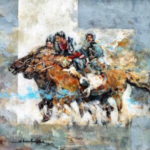 Shan Amrohvi | Title: Bazar Life | Medium: Acrylic On Canvas | Size: 12x12 inches